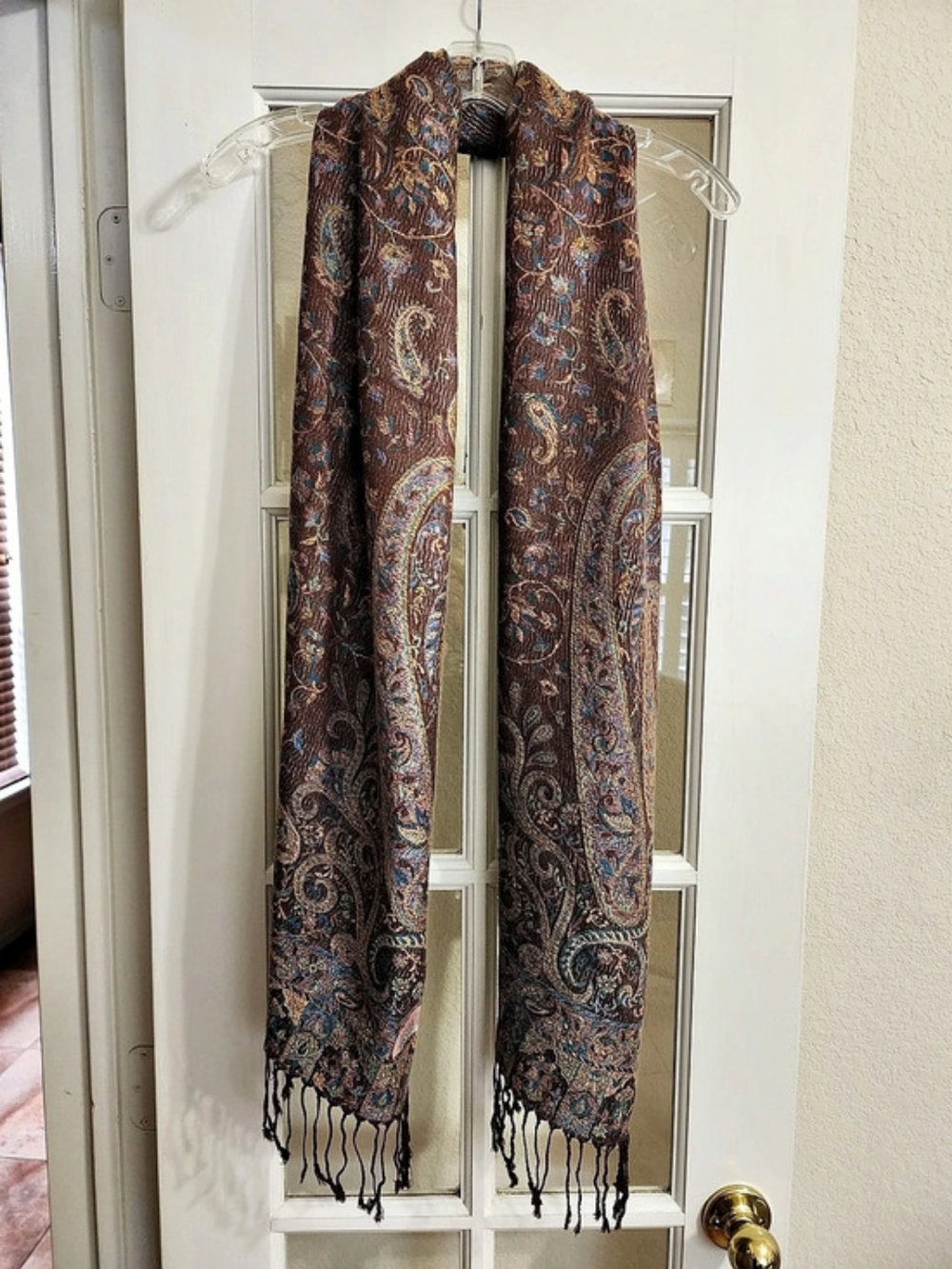 100% Cashmere Brown Paisley Woven Fringe Shawl Wrap Gift from Jerusalem
